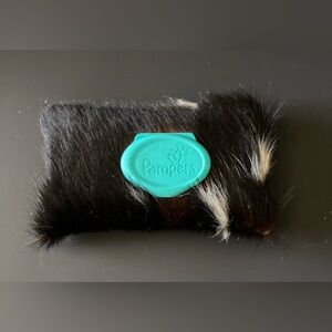 Tri-Color hair on hide Cowhide & Leather Baby Wipes Case for Pampers Wipes.